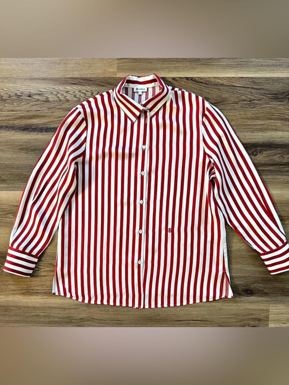 LilySilk Amalfi Stripe Silk Shirt Redu & White Size Large - Picture 2 of 10
